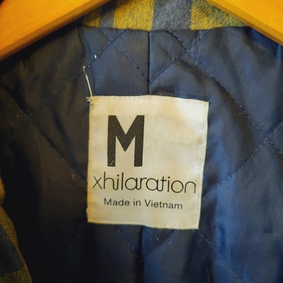 Vintage Y2K Xhilaration wool blend green blue plaid zipper front pea coat size M - Picture 11 of 14